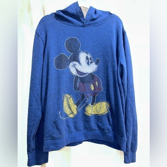 Disney Tops - Disney Parks Mickey Mouse Pullover Hoodie Unisex Size XL Heathered Blue Pocket